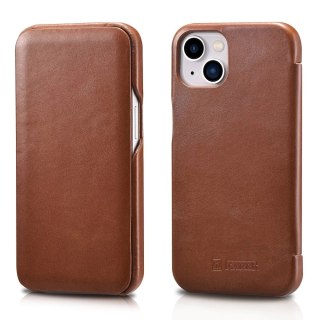 ICarer Curved Edge Vintage Folio skórzane etui pokrowiec ze skóry naturalnej iPhone 13 brązowy (RIX1302-BN)