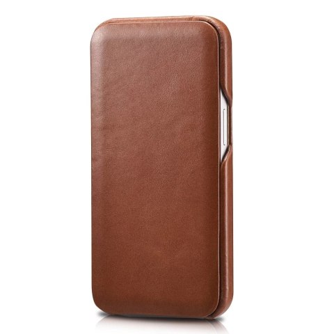 ICarer Curved Edge Vintage Folio skórzane etui pokrowiec ze skóry naturalnej iPhone 13 brązowy (RIX1302-BN)