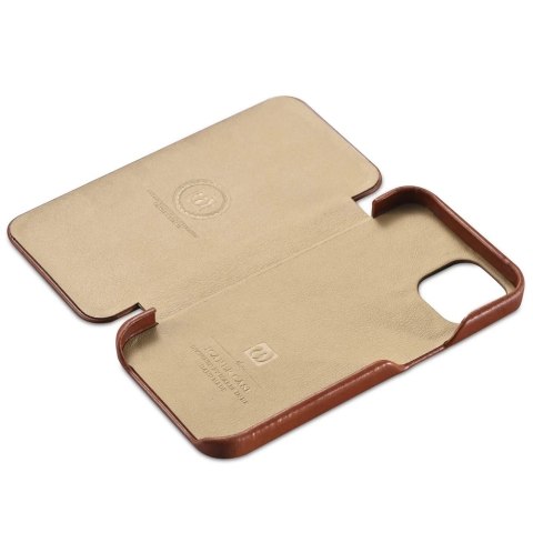 ICarer Curved Edge Vintage Folio skórzane etui pokrowiec ze skóry naturalnej iPhone 13 brązowy (RIX1302-BN)