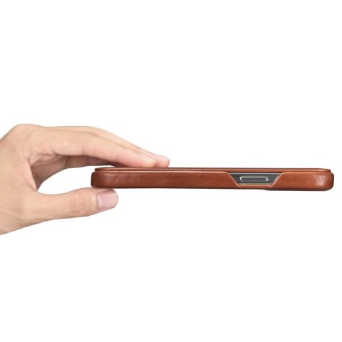 ICarer Curved Edge Vintage Folio skórzane etui pokrowiec ze skóry naturalnej iPhone 13 brązowy (RIX1302-BN)