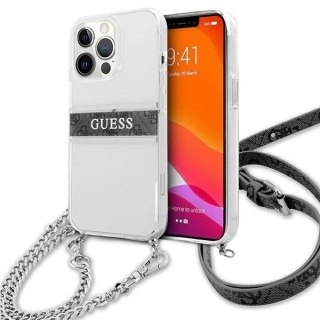 Guess GUHCP13LKC4GBSI iPhone 13 Pro / 13 6,1" Transparent hardcase 4G Grey Strap Silver Chain