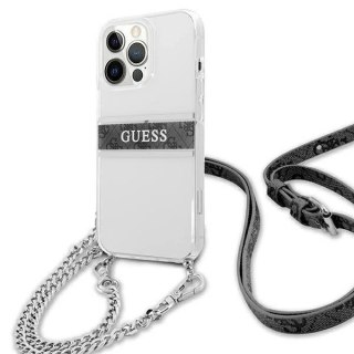 Guess GUHCP13LKC4GBSI iPhone 13 Pro / 13 6,1" Transparent hardcase 4G Grey Strap Silver Chain
