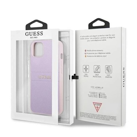 Guess GUHCP13MPSASBPU iPhone 13 6,1" purpurowy/purple Saffiano Hot Stamp & Metal Logo
