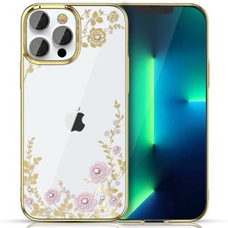 Kingxbar Moon Series luksusowe etui z Kryształami Swarovskiego na iPhone 13 Pro różowo-złoty