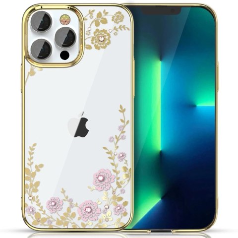 Kingxbar Moon Series luksusowe etui z Kryształami Swarovskiego na iPhone 13 Pro różowo-złoty