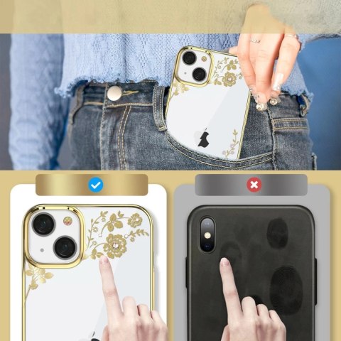 Kingxbar Moon Series luksusowe etui z Kryształami Swarovskiego na iPhone 13 różowo-złoty