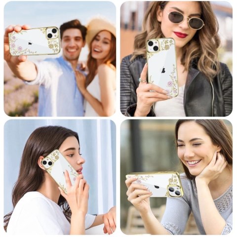 Kingxbar Moon Series luksusowe etui z Kryształami Swarovskiego na iPhone 13 różowo-złoty