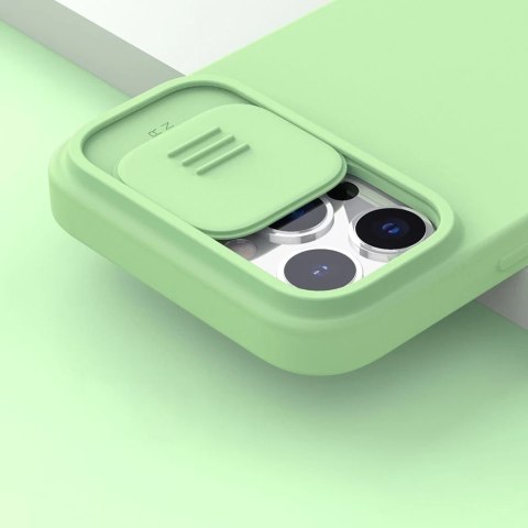 Nillkin CamShield Silky Silicone Case etui pokrowiec z osłoną na aparat do iPhone 13 Pro Max niebieski