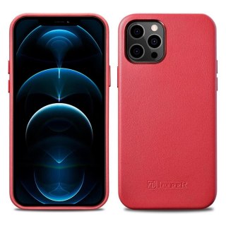 ICarer Case Leather pokrowiec etui z naturalnej skóry do iPhone 12 Pro / iPhone 12 czerwony (WMI1216-RD) (kompatybilne z MagSafe