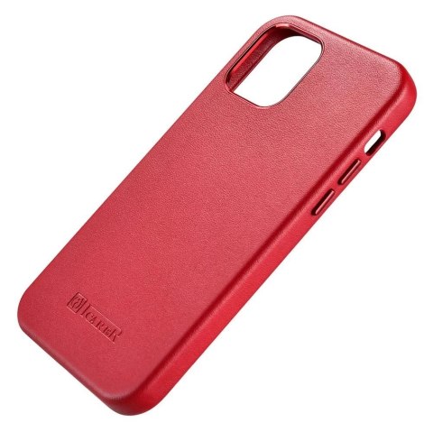 ICarer Case Leather pokrowiec etui z naturalnej skóry do iPhone 12 Pro / iPhone 12 czerwony (WMI1216-RD) (kompatybilne z MagSafe