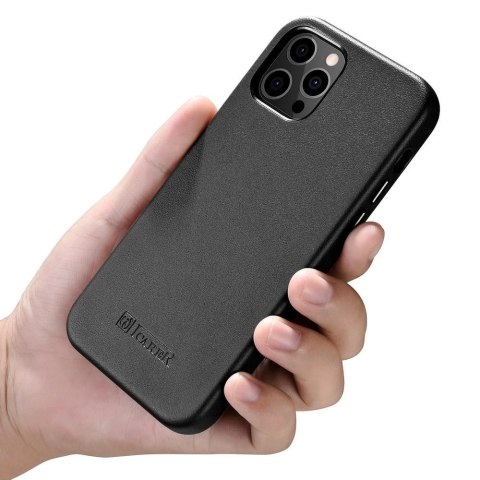 ICarer Case Leather pokrowiec etui z naturalnej skóry do iPhone 12 mini czarny (WMI1215-BK) (kompatybilne z MagSafe)