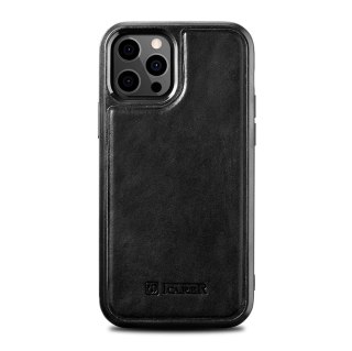 ICarer Leather Oil Wax etui pokryte naturalną skórą do iPhone 12 Pro / iPhone 12 czarny (ALI1205-BK)