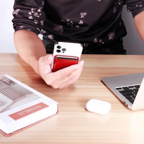 ICarer skórzane magnetyczne etui portfel na karty do iPhone 12 / 13 (Pro / Max / Mini) (kompatybilne z MagSafe) czerwony (XKB000