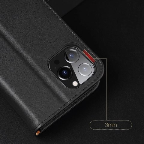 Dux Ducis Hivo skórzane etui z klapką pokrowiec ze skóry naturalnej portfel na karty i dokumenty iPhone 13 Pro czarny