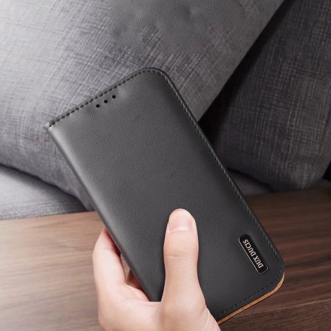 Dux Ducis Hivo skórzane etui z klapką pokrowiec ze skóry naturalnej portfel na karty i dokumenty iPhone 13 Pro czarny