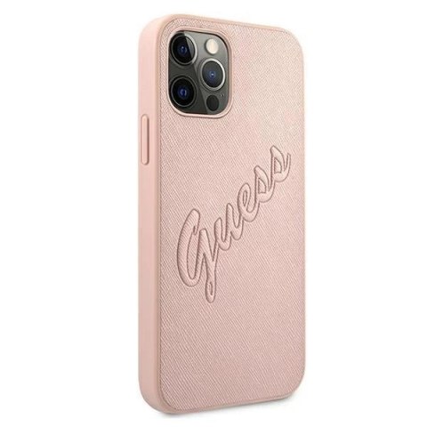 Guess GUHCP12MRSAVSRG iPhone 12/12 Pro 6,1" różowy/pink hardcase Saffiano Vintage Script