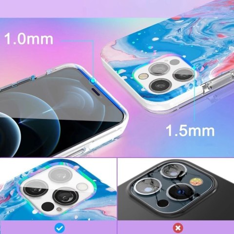 Kingxbar Watercolour Series kolorowe etui do iPhone 12 Pro / iPhone 12 niebieskoróżowy