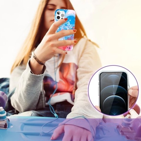 Kingxbar Watercolour Series kolorowe etui do iPhone 12 Pro / iPhone 12 niebieskoróżowy