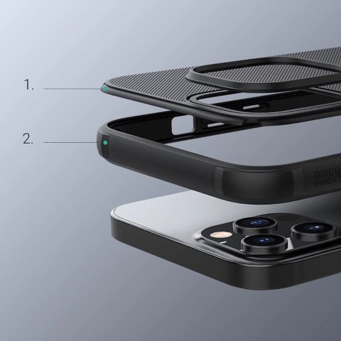 Nillkin Super Frosted Shield wzmocnione etui pokrowiec + podstawka iPhone 12 Pro Max czarny