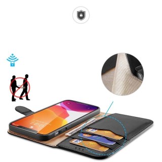 Dux Ducis Hivo skórzane etui z klapką pokrowiec ze skóry naturalnej portfel na karty i dokumenty iPhone 11 Pro Max czarny