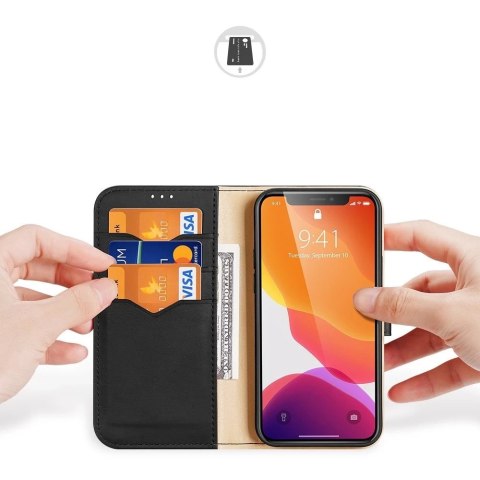 Dux Ducis Hivo skórzane etui z klapką pokrowiec ze skóry naturalnej portfel na karty i dokumenty iPhone 11 Pro Max czarny