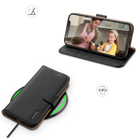 Dux Ducis Hivo skórzane etui z klapką pokrowiec ze skóry naturalnej portfel na karty i dokumenty iPhone 11 Pro Max czarny