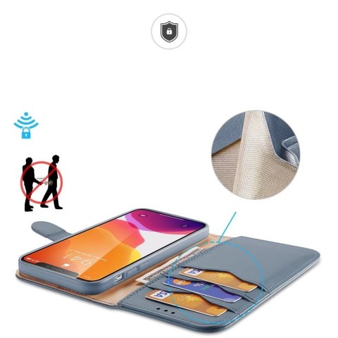 Dux Ducis Hivo skórzane etui z klapką pokrowiec ze skóry naturalnej portfel na karty i dokumenty iPhone 11 Pro Max niebieski