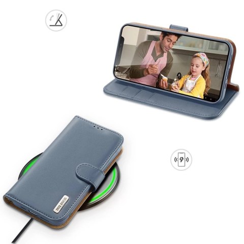 Dux Ducis Hivo skórzane etui z klapką pokrowiec ze skóry naturalnej portfel na karty i dokumenty iPhone 11 Pro Max niebieski