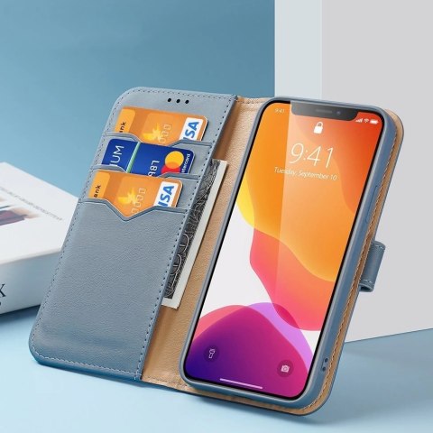 Dux Ducis Hivo skórzane etui z klapką pokrowiec ze skóry naturalnej portfel na karty i dokumenty iPhone 11 Pro Max niebieski