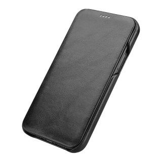 ICarer Curved Edge Vintage Folio skórzane etui pokrowiec ze skóry naturalnej iPhone 12 Pro Max czarny (RIX1202 black)