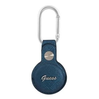 Guess GUATPSASRSB AirTag case niebieski/blue Saffiano Vintage Script