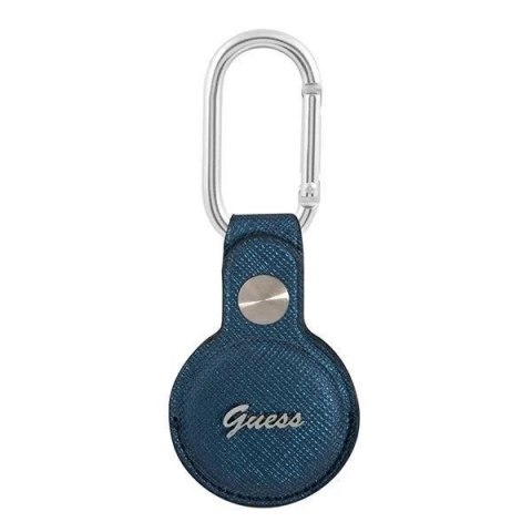 Guess GUATPSASRSB AirTag case niebieski/blue Saffiano Vintage Script