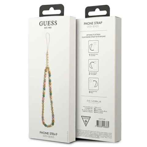 Guess zawieszka GUSTFLWP Phone Strap różowy Heishi Beads