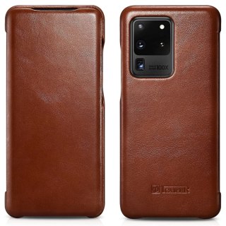ICarer Curved Edge Vintage Folio skórzane etui pokrowiec ze skóry naturalnej Samsung Galaxy S20 Ultra brązowy (RS992008-BN)