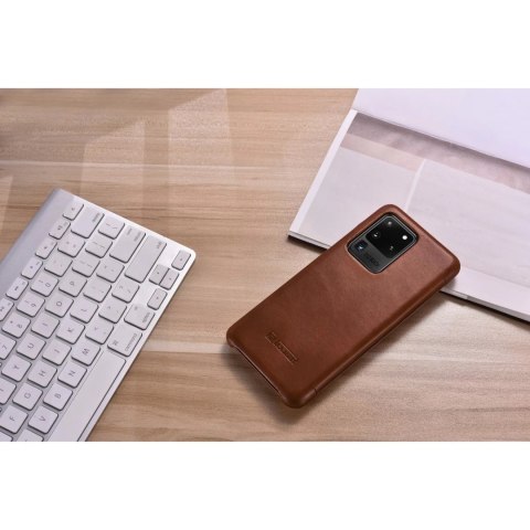 ICarer Curved Edge Vintage Folio skórzane etui pokrowiec ze skóry naturalnej Samsung Galaxy S20 Ultra brązowy (RS992008-BN)