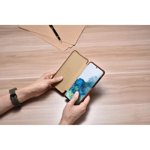 ICarer Curved Edge Vintage Folio skórzane etui pokrowiec ze skóry naturalnej Samsung Galaxy S20 Ultra brązowy (RS992008-BN)