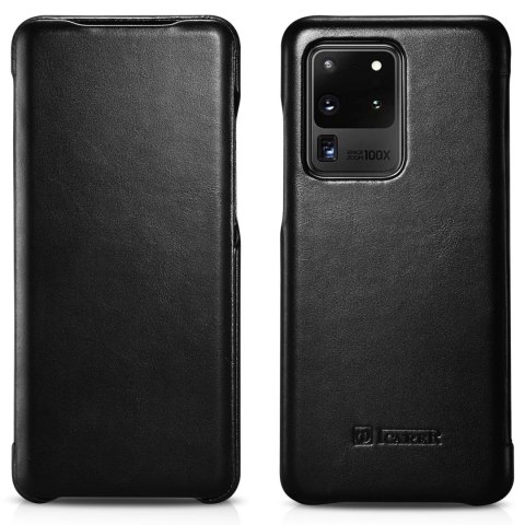 ICarer Curved Edge Vintage Folio skórzane etui pokrowiec ze skóry naturalnej Samsung Galaxy S20 Ultra czarny (RS992008-BK)