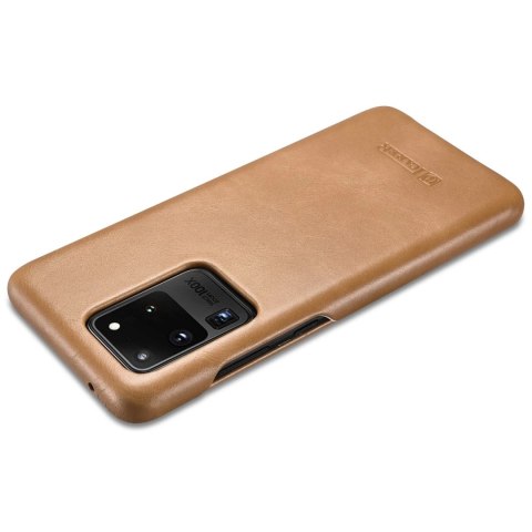 ICarer Curved Edge Vintage Folio skórzane etui pokrowiec ze skóry naturalnej Samsung Galaxy S20 Ultra khaki (RS992008-GG)