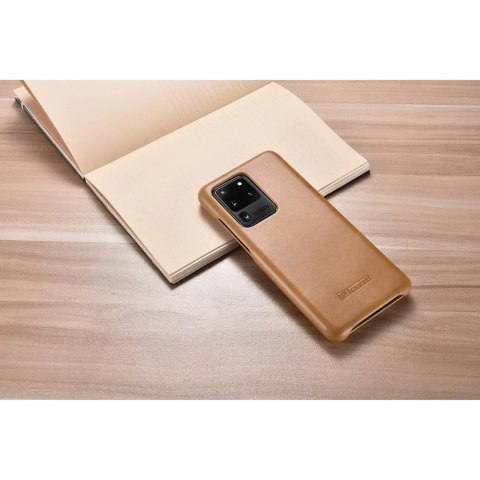 ICarer Curved Edge Vintage Folio skórzane etui pokrowiec ze skóry naturalnej Samsung Galaxy S20 Ultra khaki (RS992008-GG)