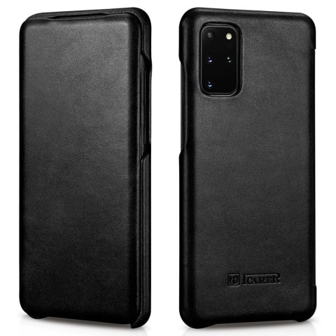 ICarer Curved Edge Vintage Folio skórzane etui pokrowiec ze skóry naturalnej Samsung Galaxy S20+ czarny (RS992007-BK)