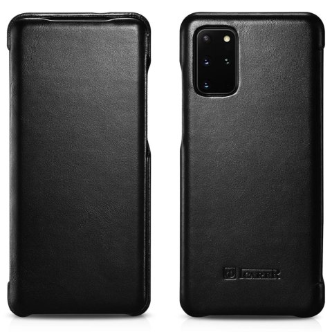 ICarer Curved Edge Vintage Folio skórzane etui pokrowiec ze skóry naturalnej Samsung Galaxy S20+ czarny (RS992007-BK)