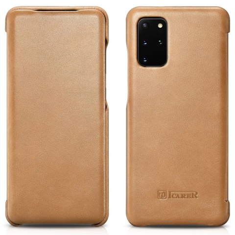 ICarer Curved Edge Vintage Folio skórzane etui pokrowiec ze skóry naturalnej Samsung Galaxy S20+ khaki (RS992007-GG)
