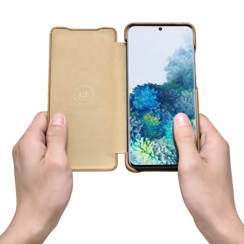 ICarer Curved Edge Vintage Folio skórzane etui pokrowiec ze skóry naturalnej Samsung Galaxy S20+ khaki (RS992007-GG)