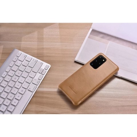 ICarer Curved Edge Vintage Folio skórzane etui pokrowiec ze skóry naturalnej Samsung Galaxy S20+ khaki (RS992007-GG)