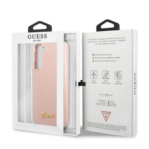 Guess GUHCS22SLSLMGPP S22 S901 różowy/pink hardcase Silicone Script Metal Logo