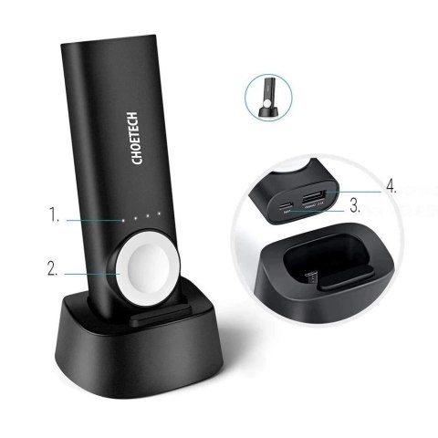 Choetech powerbank 5000mAh USB 2,1A / ładowarka bezprzewodowa Qi MFI do Apple Watch czarny (T315)