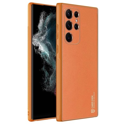 Dux Ducis Yolo eleganckie etui pokrowiec ze skóry ekologicznej Samsung Galaxy S22 Ultra pomarańczowy