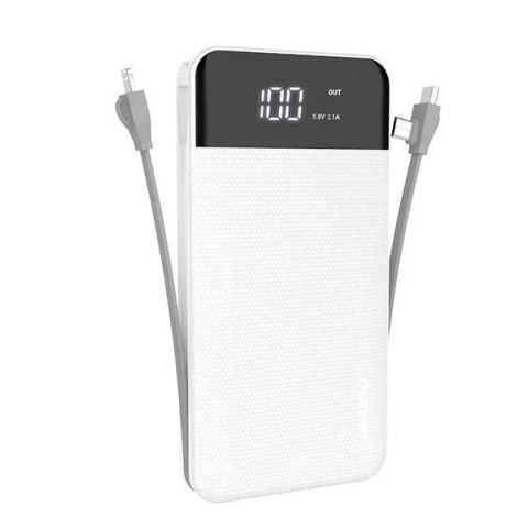 Dudao 2x USB powerbank 10000mAh 2A wbudowany kabel 3w1 Lightning / USB Typ C / micro USB 3A biały (K1A white)