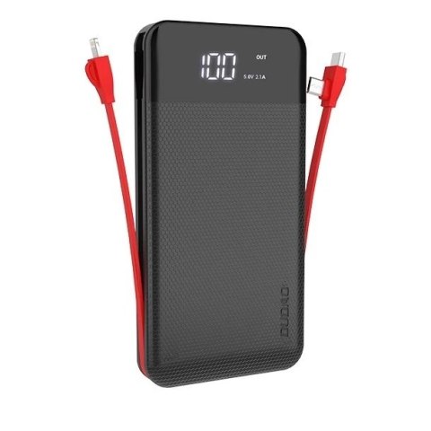 Dudao 2x USB powerbank 10000mAh 2A wbudowany kabel 3w1 Lightning / USB Typ C / micro USB 3A czarny (K1A black)