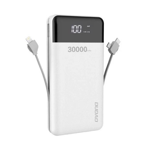 Dudao K1Max powerbank 30000mAh z wbudowanymi kablami biały (K1Max-white)